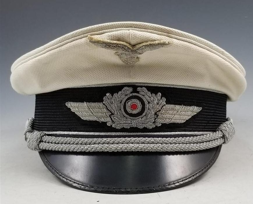 WWII German Luftwaffe Officer's Summer White Top Visor Cap