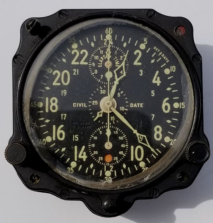 WWII US Navy Jaeger LeCoultre A-10 (Chronoflite) Elapsed Time Clock with Trench Art Base