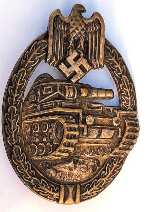WWII German Bronze Panzer Assault Badge Hollow Back