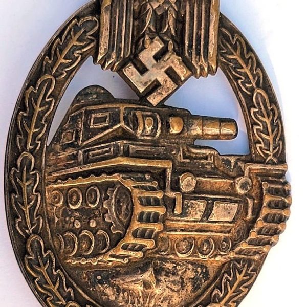 WWII German Bronze Panzer Assault Badge Hollow Back