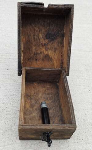 Original WWII German Schü-mine 42 (Wooden Anti-Personnel Mine) – Complete with Bakelite ZZ 42 Fuze (Inert)